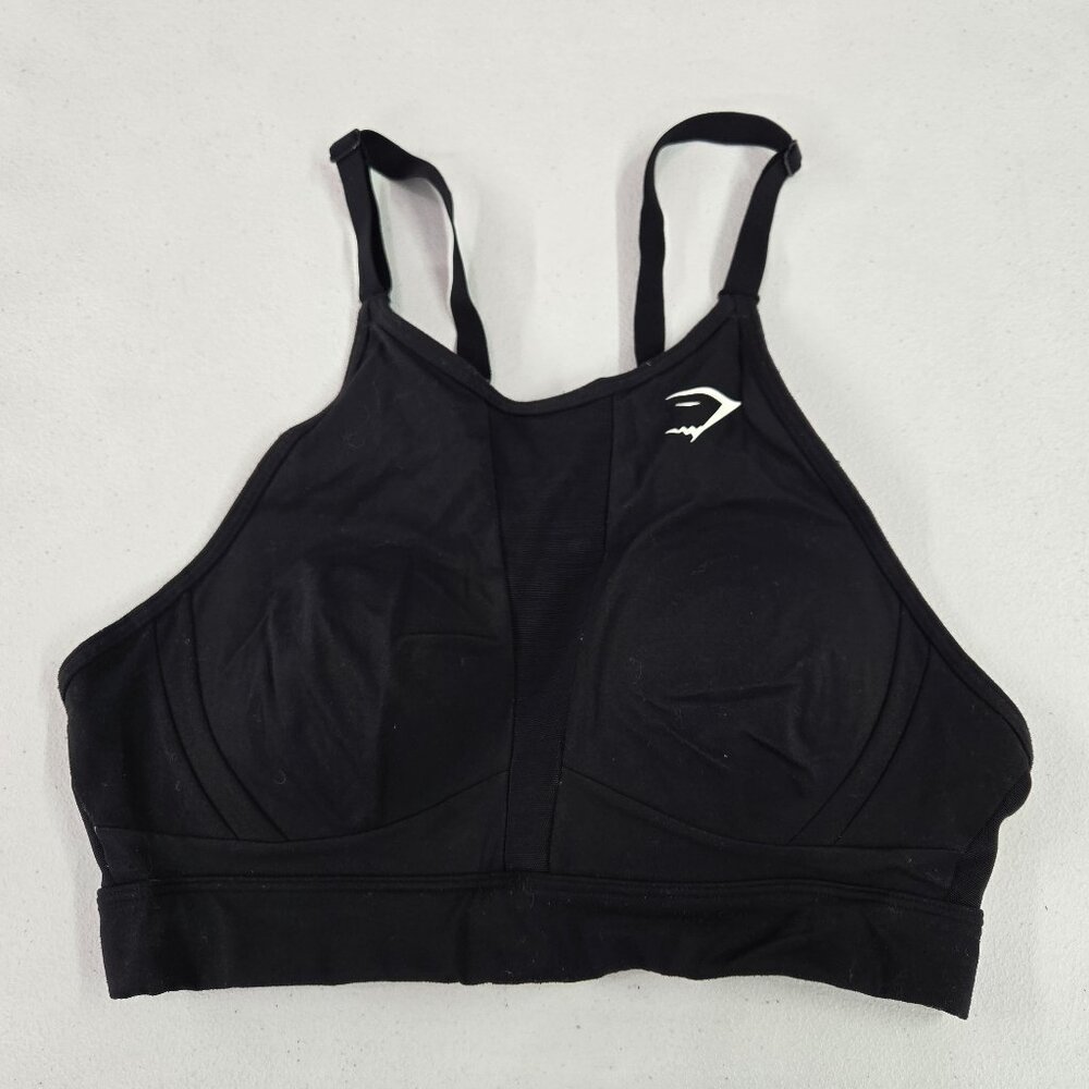 Gymshark Women Sports Bra Small Black Halter Lightly Lined Keyhole Adjustable